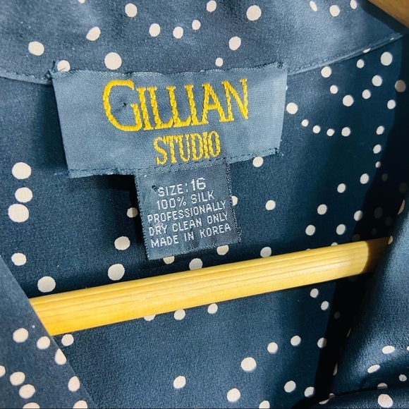 Gillian studio Size 16 vintage 100% silk shirt button down black brown dots - Picture 2 of 7